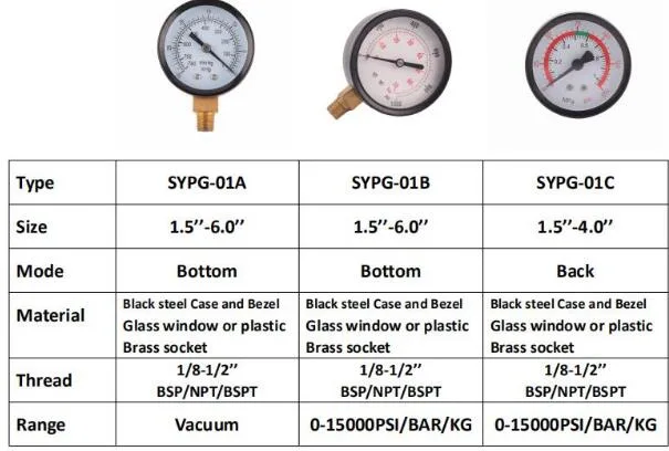 Hot Selling New Design 0-150bar Steel Shell Brass Connection Dry Pressure Gauge