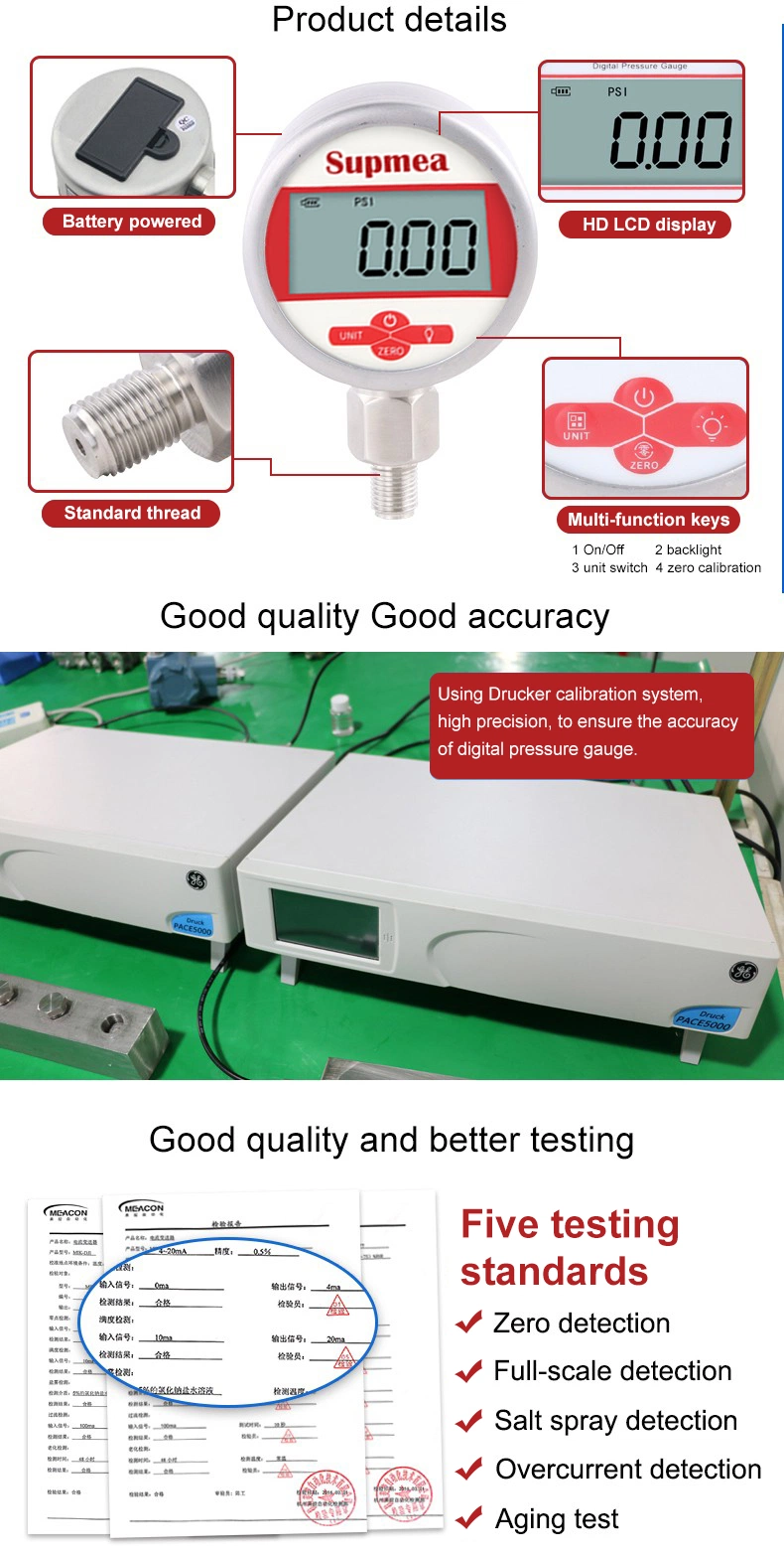 Digital Pressure Transmitter Dry Stainless Steel Pressure Gauge Meter